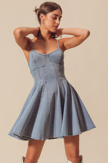 SO ME A Line Fit and Flare Denim Mini Dress