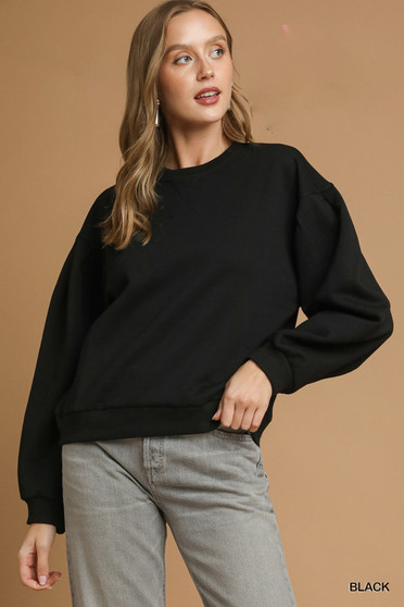 Umgee Round Neck Sweatshirt with Pleated Detail