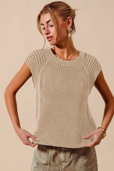 SO ME Mineral Washed Raglan Sleeveless Sweater Top