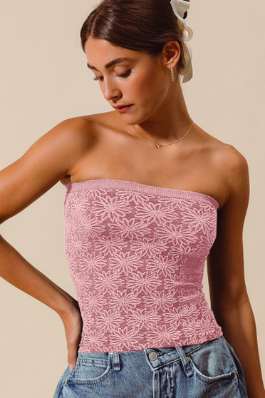 SO ME Jacquard Floral Two Tone Seamless Tube Top