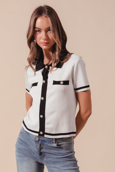 SO ME Button Down Knitted Sweater Shirt Top