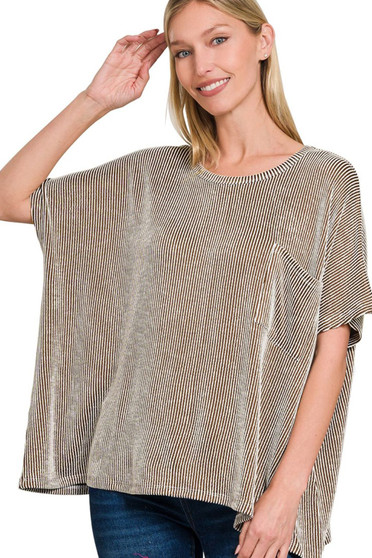 Zenana Corded Rib Oversized Short Sleeve Top