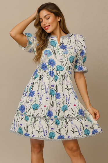 Umgee BabyDoll Floral Striped Hem Mini Dress