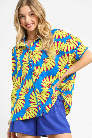 Umgee Printed Button-Up Relaxed Shirt