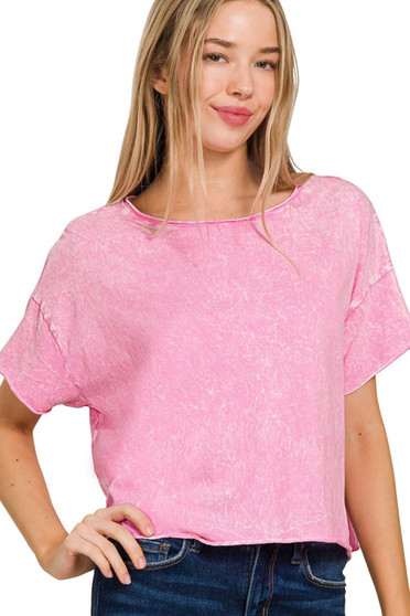 Zenana Washed Crew Neck Short Sleeve Crop Box Tee
