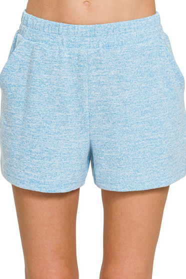 Zenana Soft Melange Hacci Elastic Waist Band Shorts