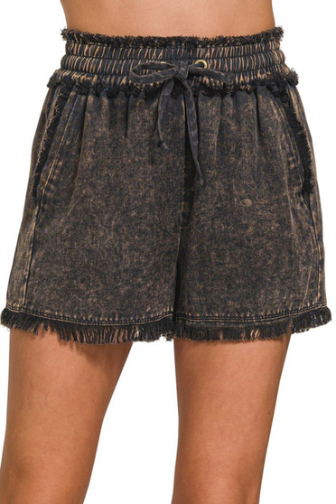 Zenana Mineral Frayed Hem Washed Shorts