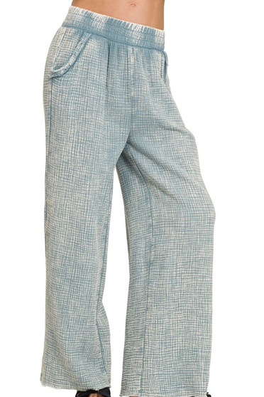 Zenana Washed Double Gauze Elastic Band Waist Pants