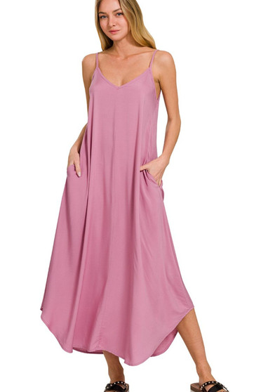 Zenana Woven Arc Hem Cami Dress With Flowy Pockets