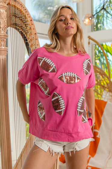 BiBi Game Day Sequins Patched Half Sleeves Top