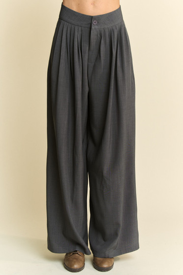 Davi & Dani Solid Back Pocket Shirring Detail Wide Leg Pants