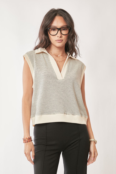 Davi & Dani French Terry Boxy Fit Striped Sweater Vest