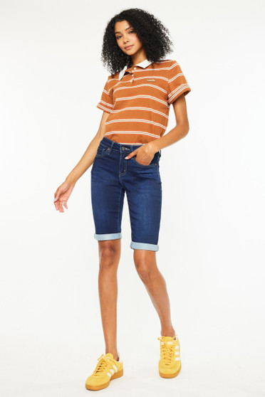 Kancan Mid Rise Bermuda Denim Shorts
