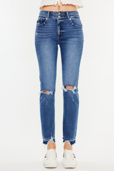 Kancan High Rise Distressed Slim Straight Jeans
