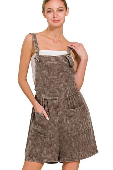 Zenana Woven Double Gauze Acid Washed Romper