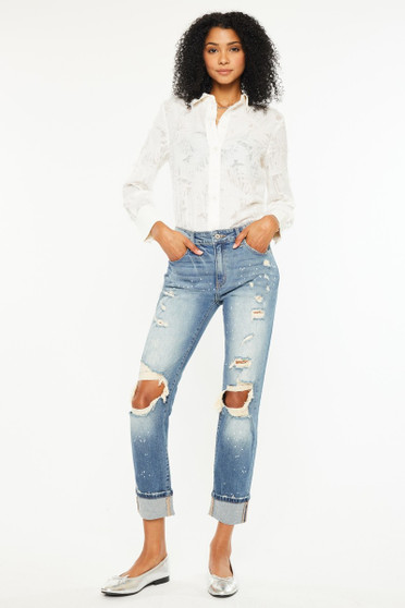 Kancan High Rise Distressed Boyfriend Fit Jeans
