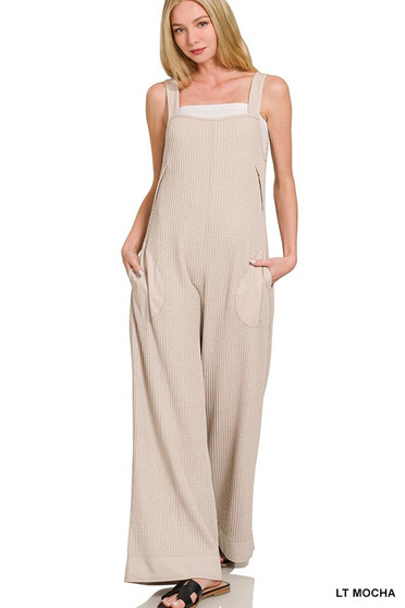 Zenana Knit Waffle Wide Leg Overalls