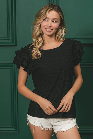 BiBi Birdseye Texture Layered Ruffle Top