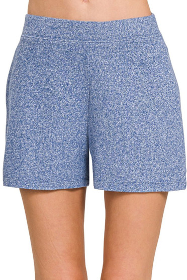 Zenana Soft Melange Hacci Elastic Waisted Shorts