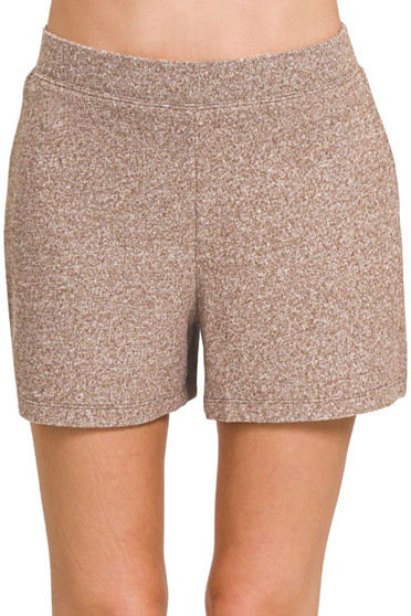 Zenana Soft Melange Hacci Elastic Waisted Shorts