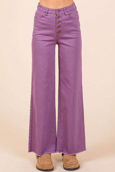 Mittoshop Twill High Waisted Button Fly Wide Leg Pants