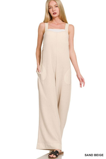 Zenana Double Gauze Washed Wide Leg Overalls