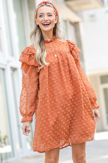 And The Why Lovely Ruffle Shoulder with Textured Woven Dress