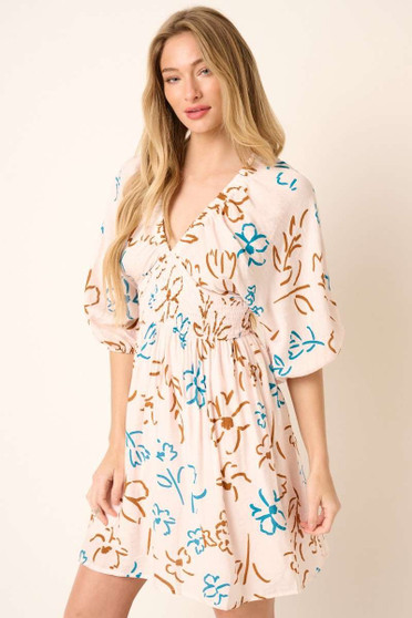 Mittoshop Flower Print Mocked Waist Mini Dress