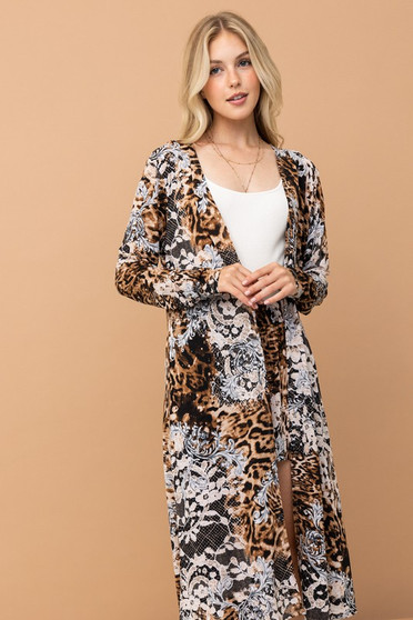 And The Why Animal Print Kimono and Shorts Set