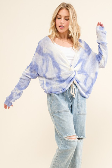 And The Why Blue Tie Dye Twisted Sweater