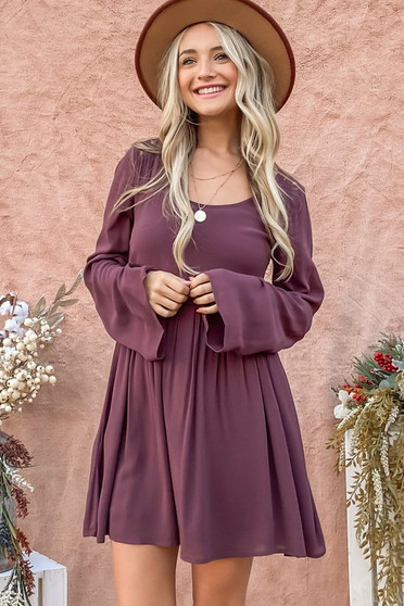 And The Why Back Lace Button Down Detail Bell Sleeve Dress