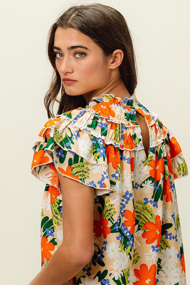 BiBi Multi Color Floral Print Woven Top