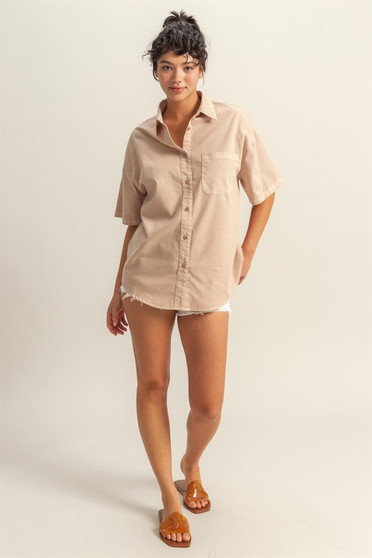 HYFVE Short Sleeve Button Down Oversized Shirt