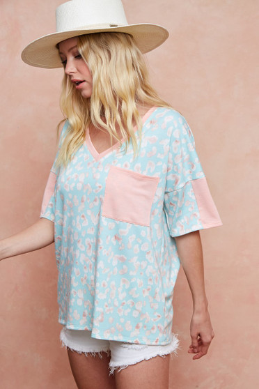 BiBi Multi Color Leopard Printed French Terry T-Shirt