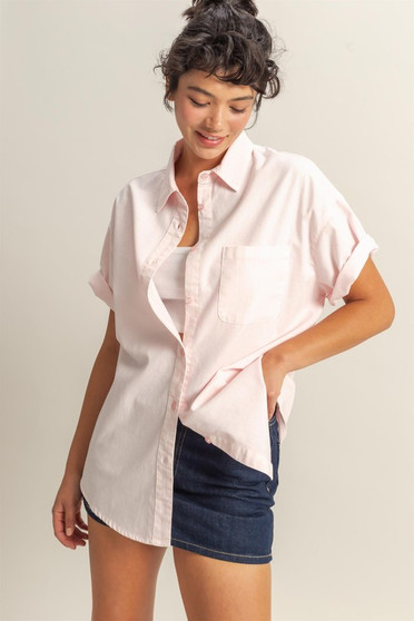 HYFVE Short Sleeve Button Down Oversized Shirt