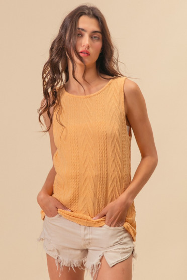 BiBi Textured Sweather Knit Twist Back Sleeveless Top