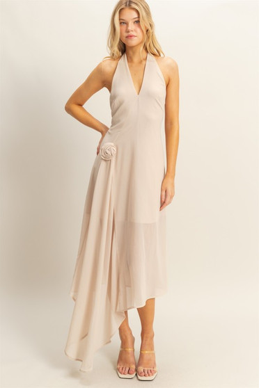 HYFVE Chiffon Halter Asymmetrical Hem Dress