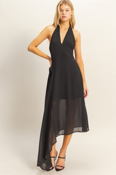 HYFVE Chiffon Halter Asymmetrical Hem Dress