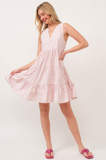 Lime 'N' Chili Striped Sleeveless V-Neck Tiered Dress
