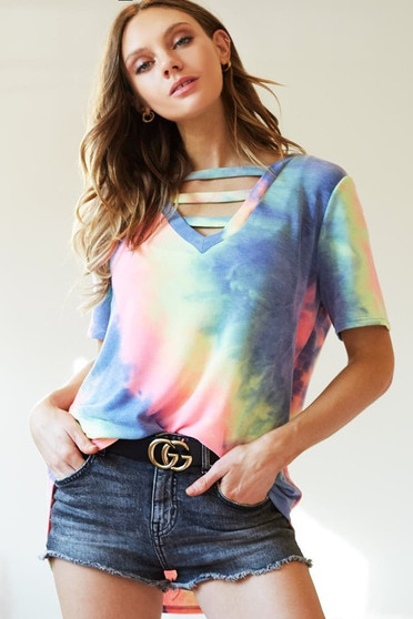 BiBi Tie-Dye V-Neck Short Sleeve T-Shirt