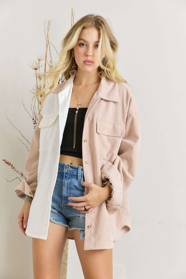 ADORA  Color Block Corduroy Shacket