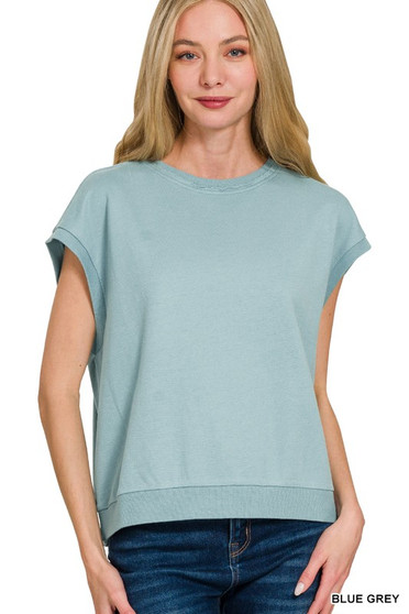 Zenana French Terry Round Neck Cap Sleeve T-Shirt