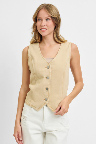 RISEN Full Size V Neck Button Down Vest Plus Size