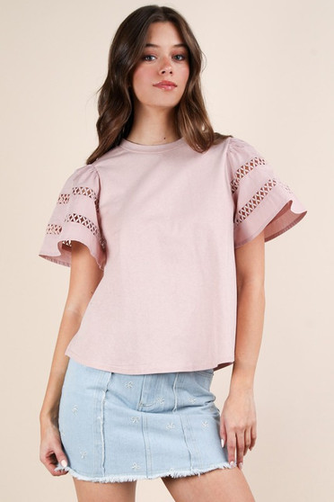 VERY J Lace Trim Sleeve Top