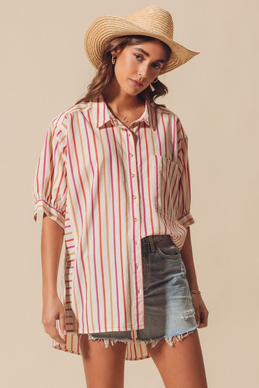 SO ME Multicolored Stripe Button Down Shirt