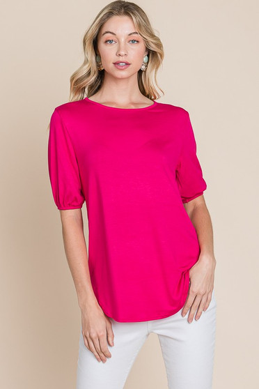 BOMBOM Round Neck Puff Sleeve T-Shirt