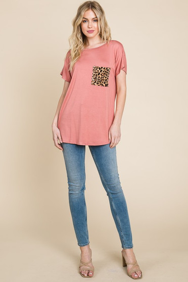 BOMBOM Leopard Chest Pocket Tee
