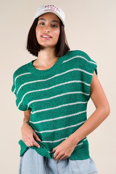 VERY J Striped Knit Sweater Vest Top