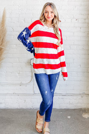 And The Why American Flag Long Sleeve Sweater