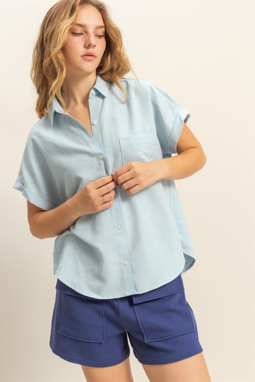 HYFVE Button Down Collared Neck Short Sleeve Shirt
